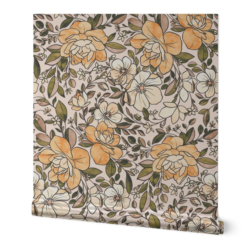 A Vintagey Botanical Floral - in neutral earth tones 