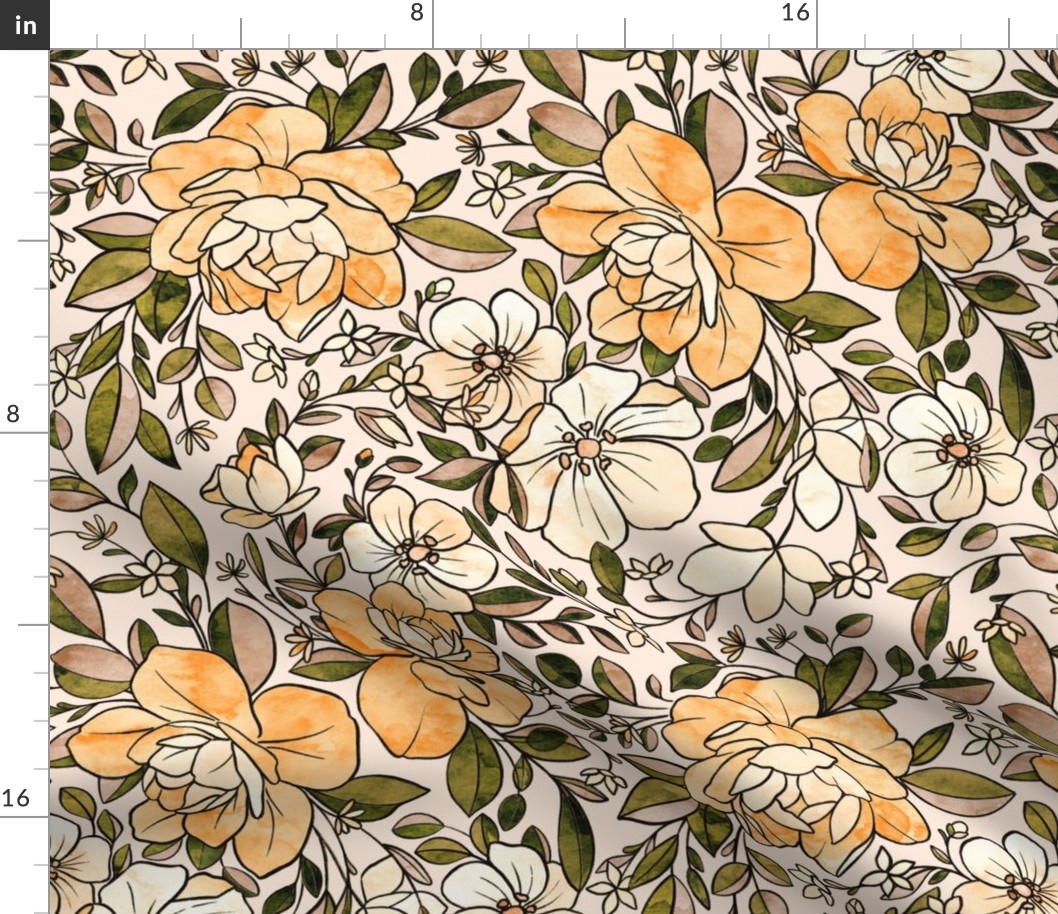 A Vintagey Botanical Floral - in neutral earth tones 