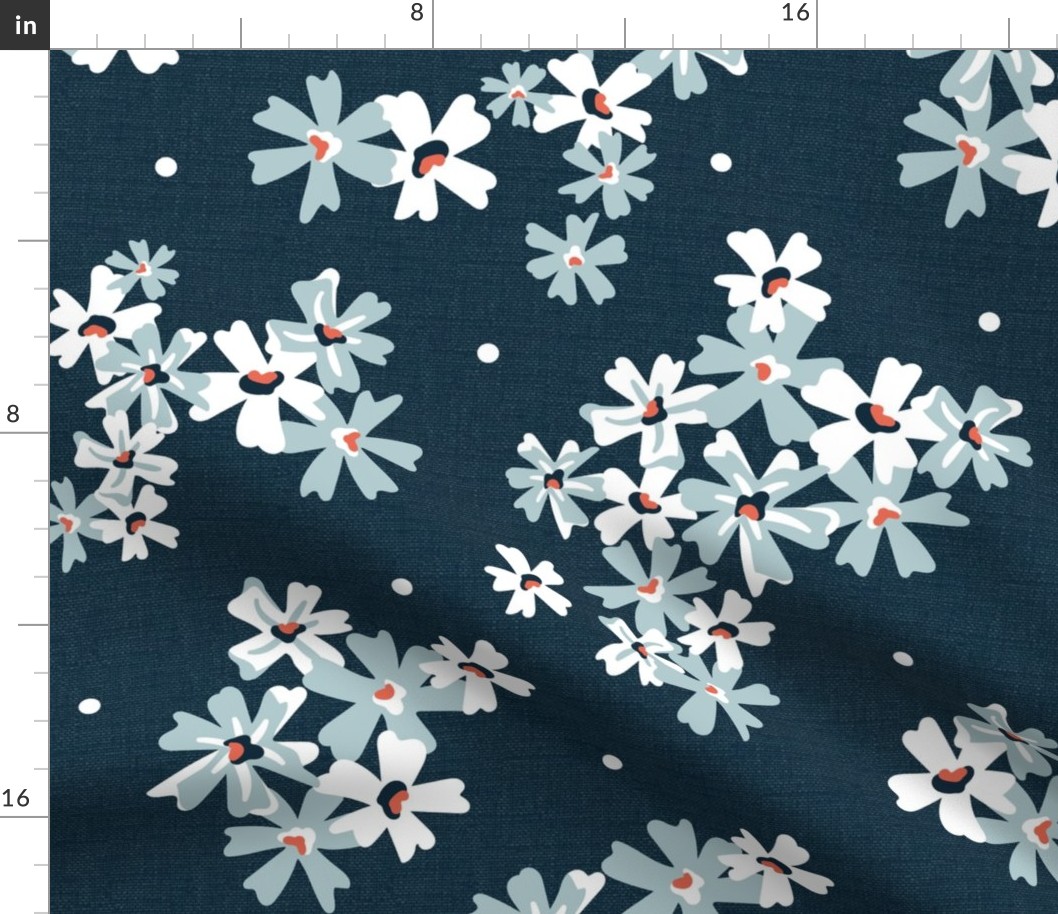 Garden Breeze Floral Navy Blue and Light Blue Large Scale