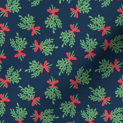 Mistletoe - Christmas floral greenery - navy - LAD22