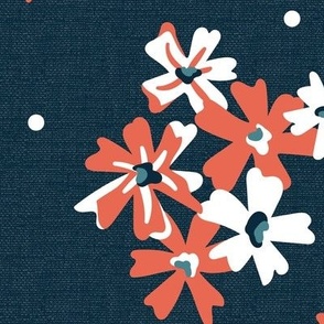 Garden Breeze Floral Navy Blue and Red Large Scale