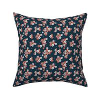 Garden Breeze Floral Navy Blue and Red Small Scale