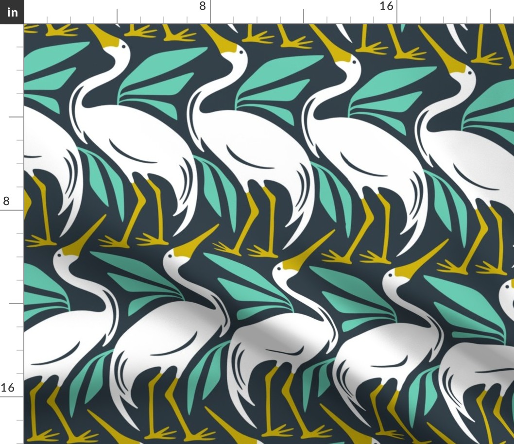 Wandering Herons Navy Blue Aqua Large Scale