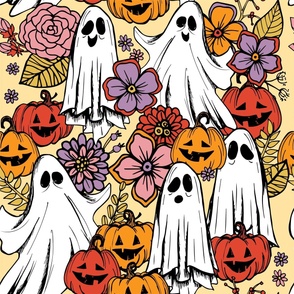 Groovy Ghosts - Retro Flowers (Orange and Purple)