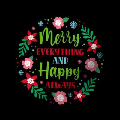 6" Circle Merry Everything and Happy Always Winter Holiday Greetings for Embroidery Hoop Potholder Quilt Square