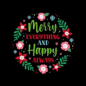 6" Circle Merry Everything and Happy Always Winter Holiday Greetings for Embroidery Hoop Potholder Quilt Square