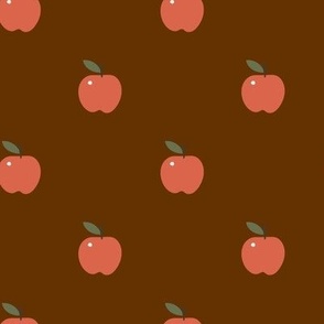 Small Red Apples Boho Retro on dark brown