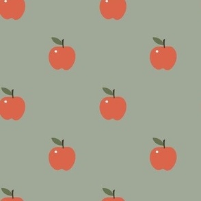 Small Red Apples Boho Retro on sage green