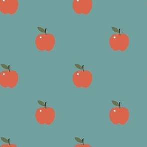 Small Red Apples Boho Retro on Teal