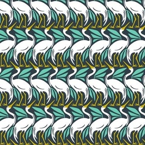 Wandering Herons Navy Blue Aqua Small Scale