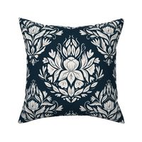 Victorian Era Damask Floral - navy and cream - medium