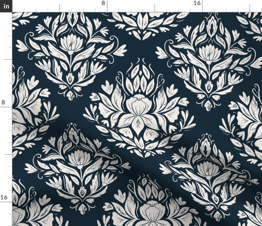 Victorian Era Damask Floral - navy and cream - medium