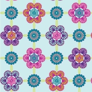 Crochet - Flowers -  Faux Crochet Floral Blanket - on Eggshell Blue