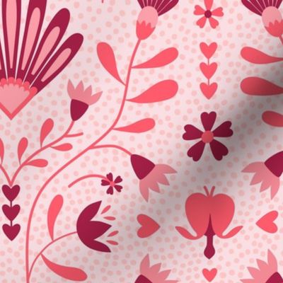 Daisies & Bleeding Hearts - Stylized Florals - pink // Large