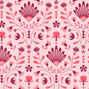 Daisies & Bleeding Hearts - Stylized Florals - pink // Large