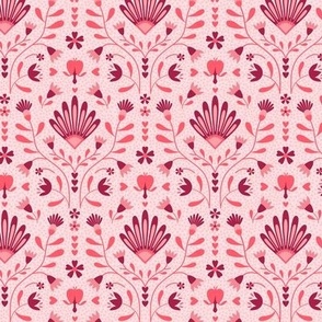 Daisies & Bleeding Hearts - Stylized Florals - pink, dark red // Small