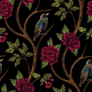 Victorian-Inspired Birds & Red Roses