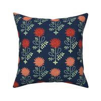 Victorian Era Floral Modern Red and Blue