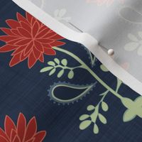 Victorian Era Floral Modern Red and Blue