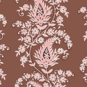 Innessa Paisley vertical stripe vine brown pink ivory 