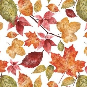 Fall Watercolor Leaves on white  (small)