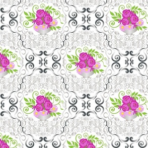  Victorian style, floral pattern, white background.