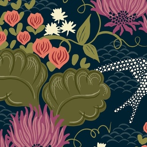 Victorian-Era Floral - Navy - Jumbo