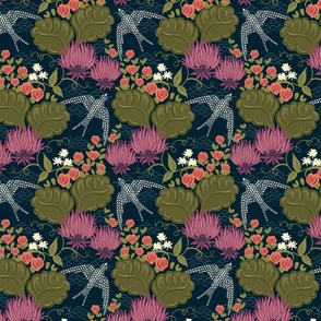 Victorian-Era Floral - Navy - Medium