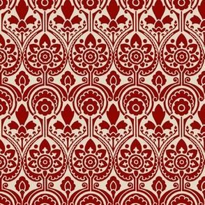 LARGE Damask 25, dark red on ivory