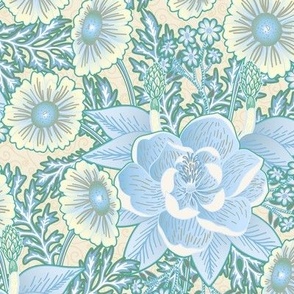magnolia victorian floral - light baby blue