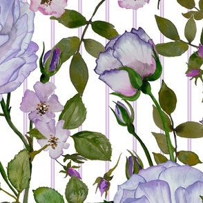 rose garden on pin stripe // jumbo scale - soft lilac purple