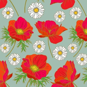 POPPIES AND DAISIES | sage green
