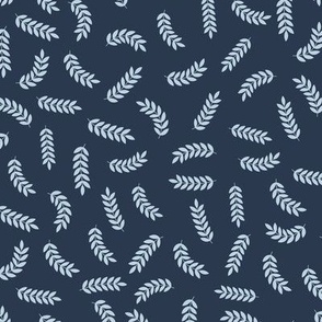 2 - Leaves Branch Blue // Normal Scale // Navy Blue Background // Other Botanical // Blue Navy