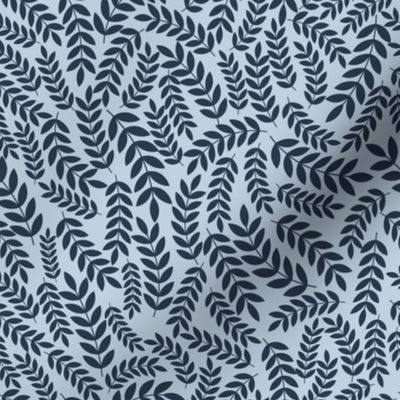 Leaves Branch Blue // Normal Scale // Baby Blue Background // Other Botanical // Blue Navy