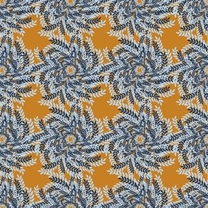 Leaves Wreaths // Normal Scale // Mustard Background // Other Botanical // Circle Leaves // Yellow Blue Navy