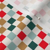 1/2"  christmas checker fabric - checkerboard fabric, red, green, mint, gold