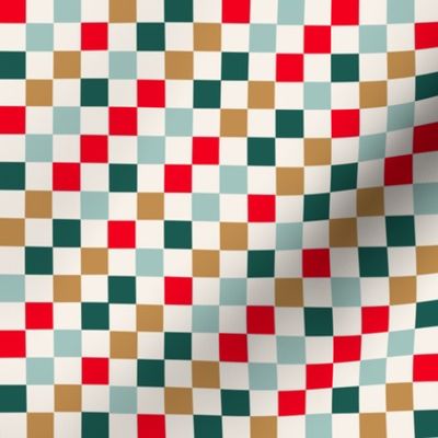 1/2"  christmas checker fabric - checkerboard fabric, red, green, mint, gold