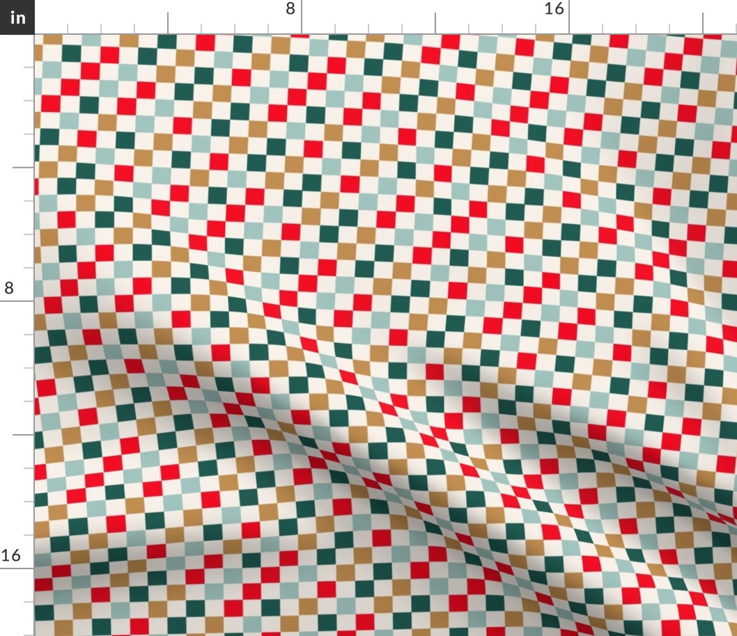 1/2"  christmas checker fabric - checkerboard fabric, red, green, mint, gold