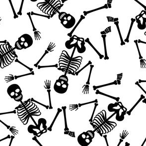 Large Black Dancing Halloween Skeletons Scattered On White