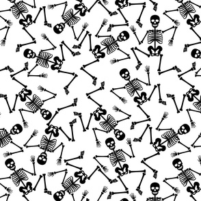 Black Dancing Halloween Skeletons Scattered On White