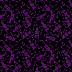 Small Purple Dancing Halloween Skeletons Scattered On Black