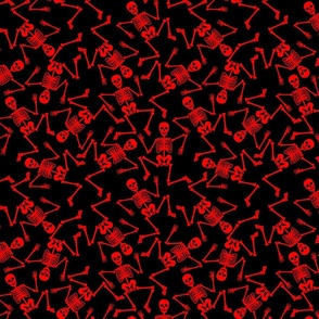 Small Bright Red Dancing Halloween Skeletons Scattered On Black