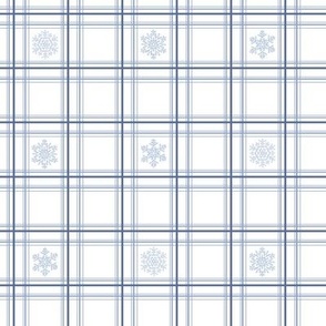 Christmas Winter Pastel Blue Hand Drawn Snowflake Plaid on White Background 8 inch Repeat