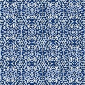 Christmas Winter White Snowflake Lace Pattern  on Dark Blue Textural Background 8 in Repeat