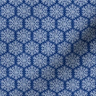 Christmas Winter Snowflake White Hexagon Tile Pattern on Dark Blue Textural Background 4 inch Repeat