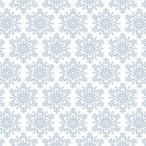 Christmas Winter Snowflakes in Blue Hexagon Tile Pattern on Solid White Background with 4 inch Repeat