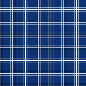 White Plaid Stripes on Solid Navy Blue Background with 8 inch Repeat for Home Decor