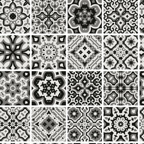 Mosaic Moroccan Tiles - black and white,  grey