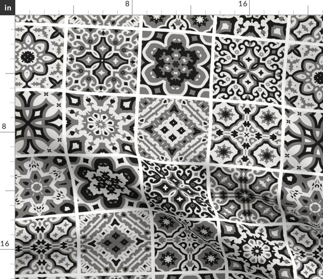 Mosaic Moroccan Tiles - black and white,  grey