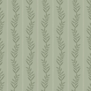 Monochromatic Leaf Stripe in Sage Green - Medium Scale